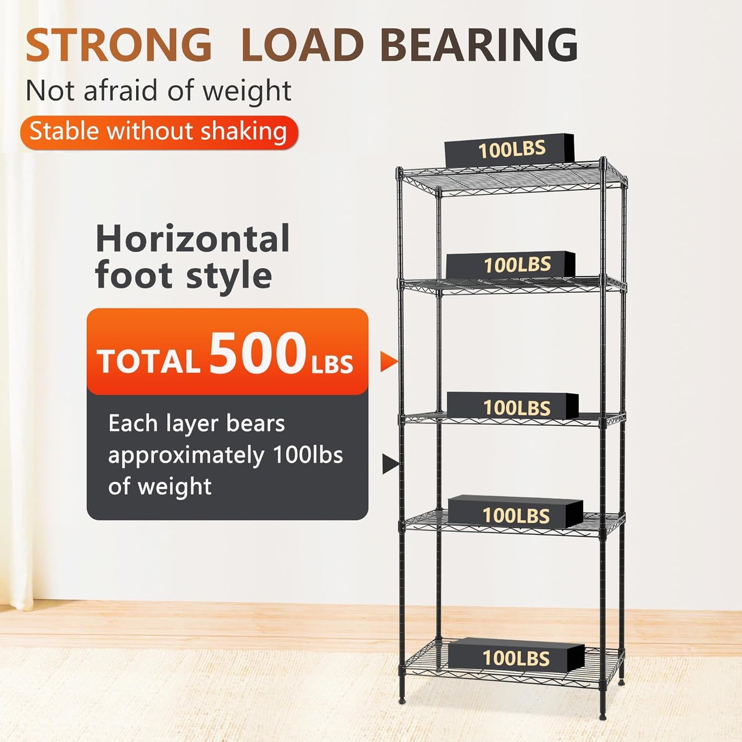 FDW Shelves,Wire Shelving Utility Storage Shelves Shelving Unit NSF Certified Height Adjustable Metal 5 Tier Shelves Easy Assembly 24" L x 14" W x 59" H,Black