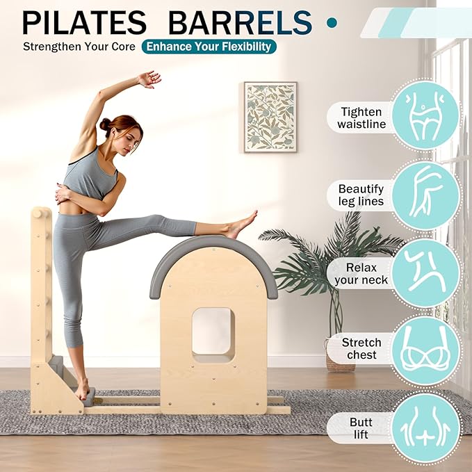 Pilates Ladder Barrel, Wooden Spine Corrector Pilates Machine for Home Workout, Pilates Arc for Balance, Core Strengthening and Stretching-9T2pw9