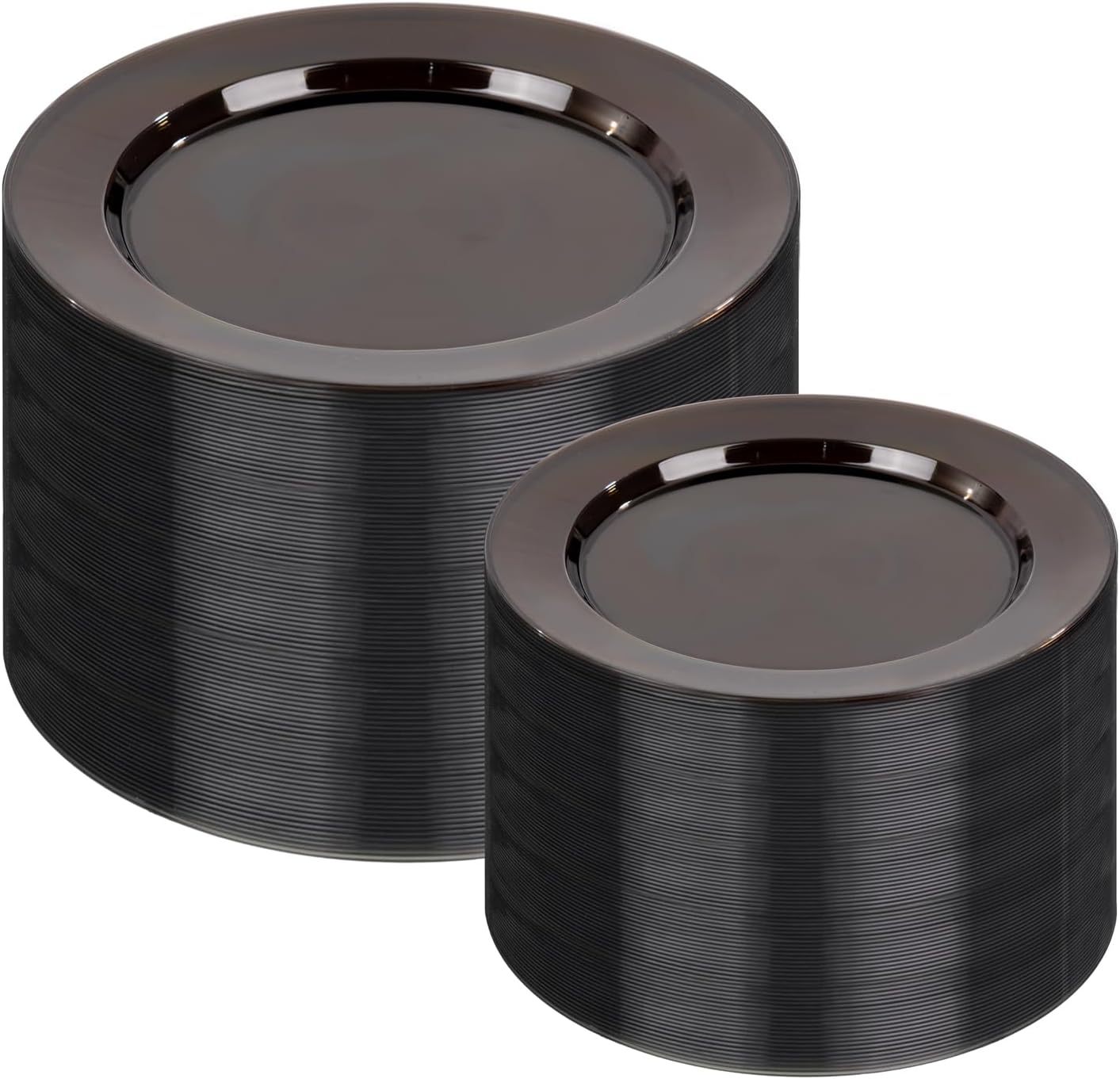 I00000 200 Pcs Clear Black Plastic Plates, Black Disposable Party Plates Include 100 Dinner Plate 10’’ and 100 Dessert Plate 7’’ Perfect for Birthday, Party & Wedding