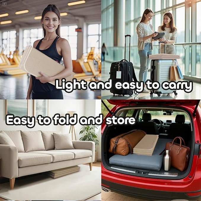 Foldable Yoga Mat 12mm Extra Thick Joint Protection,Portable Design for Travel/Pilates/Board/Camping,Environmental Sports Mat Non-Slip Gym Mat,Odorless POE Material