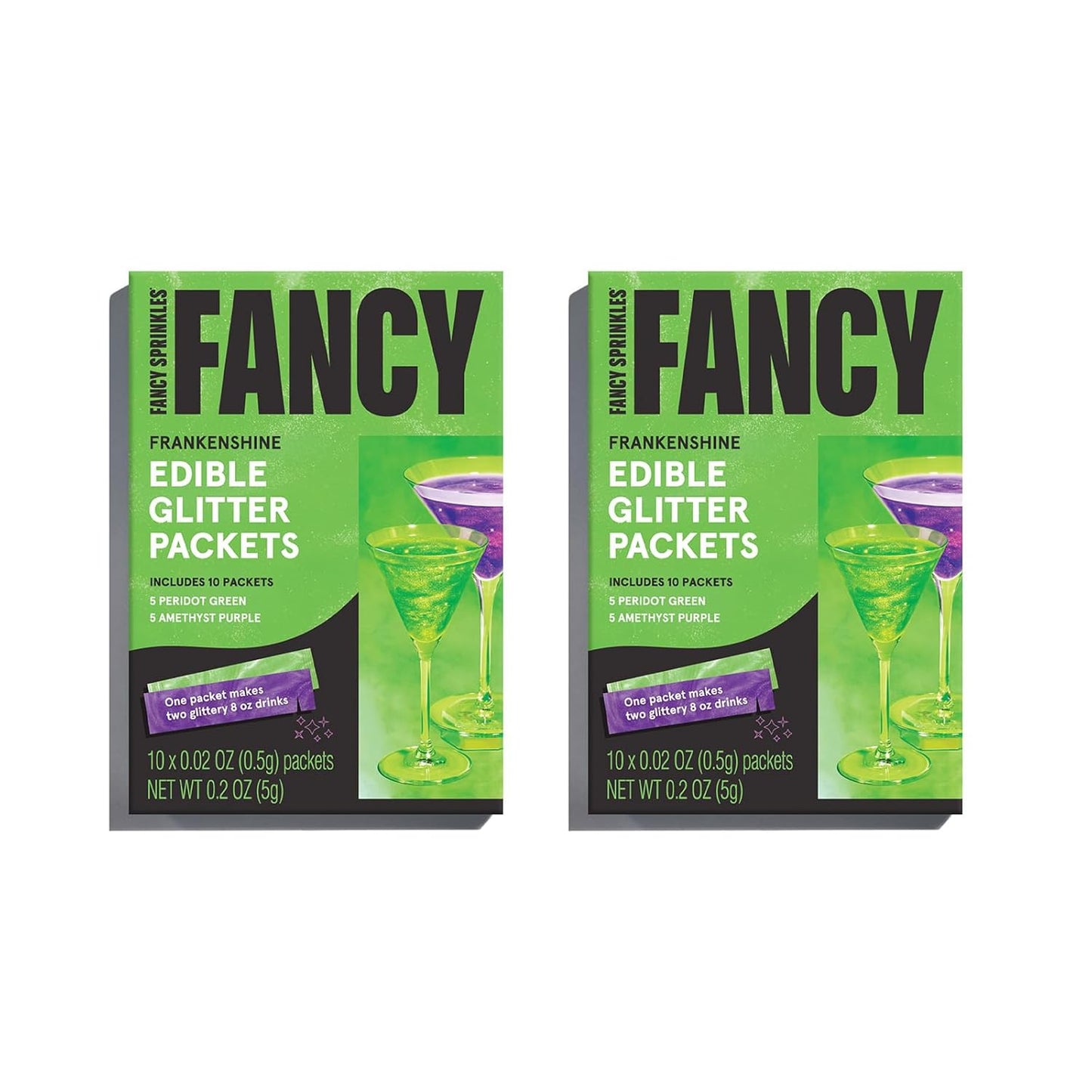 Fancy Sprinkles Limited Edition Halloween Frankenshine Edible Glitter Packets Portable & On-The-Go for Sparkling Drinks, Champagne, Cocktails, Wine, Beer, & more. (2 Pack)