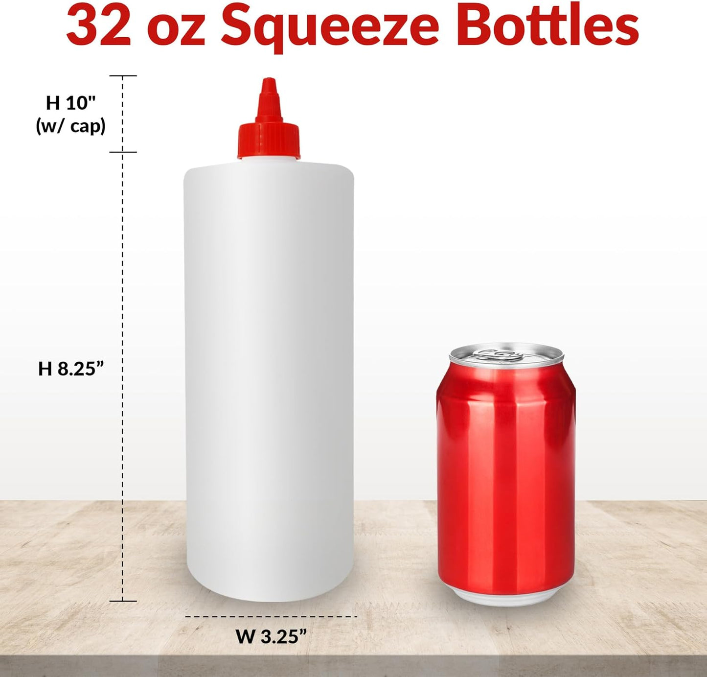 Reli. Plastic Squeeze Bottles, 32 oz. | 4 Pack | Condiment Squeeze Bottles for Sauces | Clear w/Red Twist Cap | 32 Ounce Hot Sauce, Ketchup | Condiments, Olive Oil, Liquids