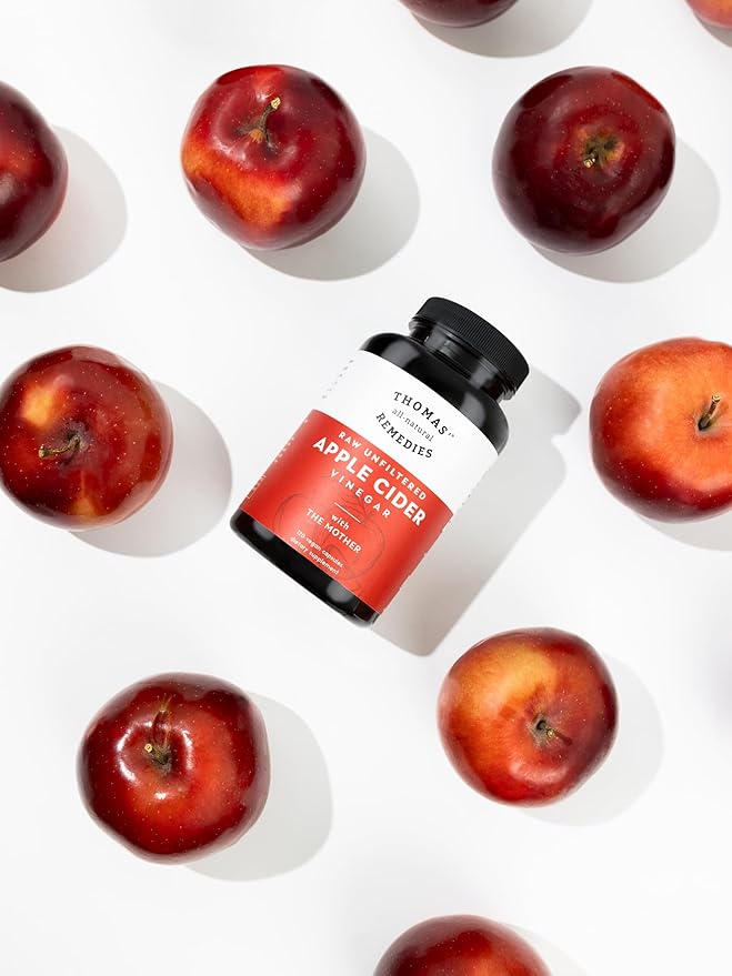 Thomas' all-natural Remedies Apple Cider Vinegar with The Mother, Raw & Unfiltered ACV Pills for Gut & Digestion, 120Ct