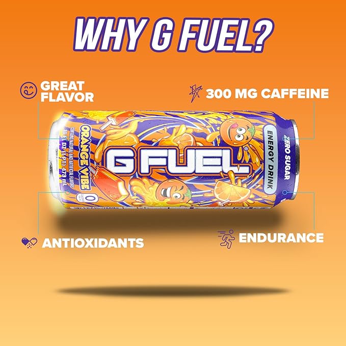 G Fuel Energy Drink, Orange Creamsicle, Sugar Free Beverage with 300mg Caffeine, Daily Energy Boost with Focus Amino, Vitamin + Antioxidants, 16 oz Cans (Orange Vibe, 12-Pack)