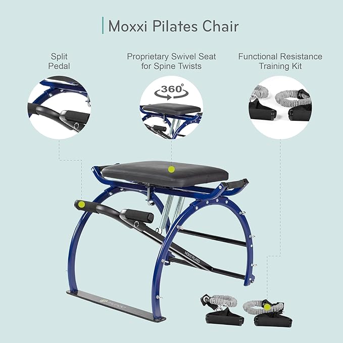 Moxxi Pilates Chair, Exercise Chair with Resistance Bands, Workout Equipment for Home Gym, Up to 250 lb Weight Capacity