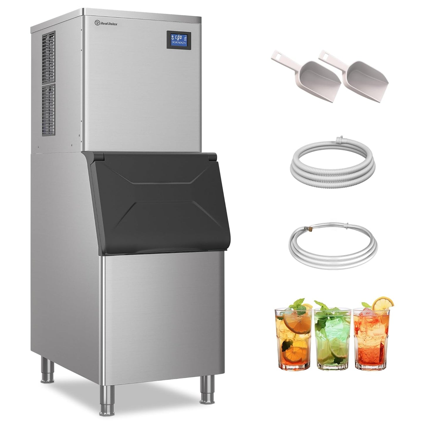 Commercial Ice Maker Machine, 550 lbs /24 h, 330 lbs Storage Bin, ETL Approval Industrial Ice Machine, Stainless Steel, Automatic Cleaning, Perfect for Bar/Cafe/Restaurant, with Ice Shovels