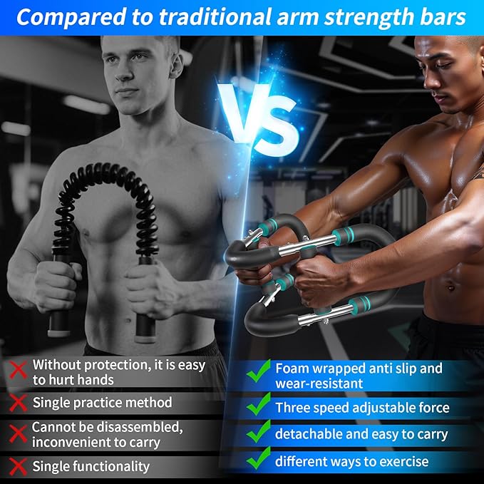 Twister arm Trainer, Adjustable Resistance Chest Workout Equipment,Forearm Power Exercise bar , pectoralis spinalis Device, Portable Detachable Design