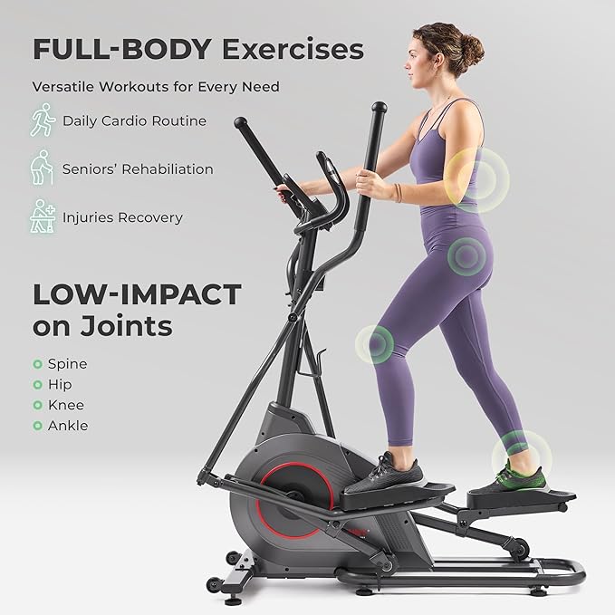 Sunny Health & Fitness Smart Upright Elliptical w/Pulse Sensor Built-in, Indoor Full-Body Cross-Training & Cardio Exercise Machine for Home, Free SunnyFit App Connection, Optional Long Stride Length