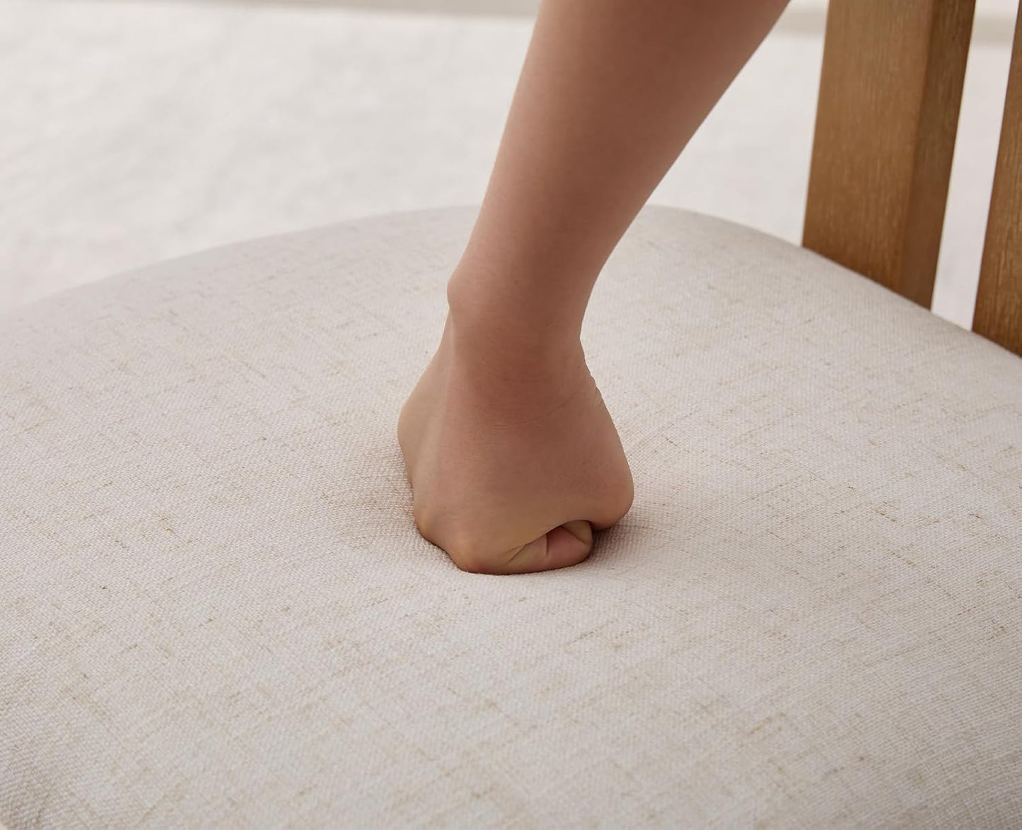 chairus Linen Dining Chairs Set of 4 Modern Farmhouse Kitchen Chairs with Open Low Back Upholstered Wood Side Chairs for Dining Room, Restaurant, Living Room, White