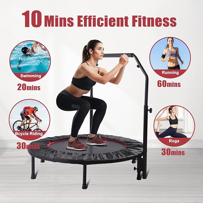 Rebounder Trampoline for Adults, 40"/50" Foldable Spring Fitness Trampoline - 450 lbs Capacity, Quiet & Stable Indoor/Outdoor Exercise Equipment for Cardio Workout