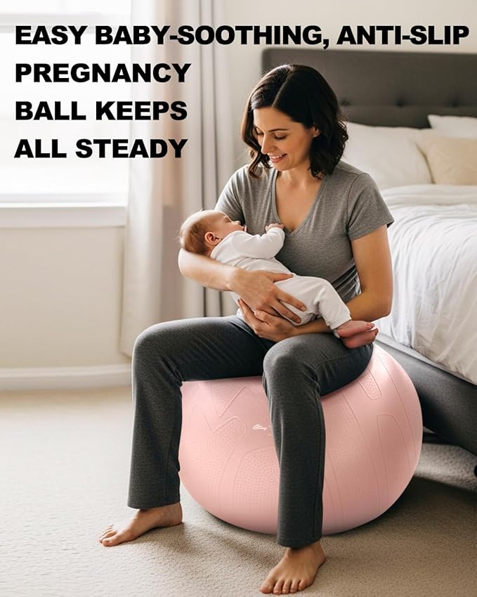 Trideer Pregnancy Birthing Ball - 1.7mm Extra Thick Yoga Ball for Maternity, Labor, Exercise, Physio, Recovery - Guide & Baby Memory Book Included - 440LB Anti-Burst & Non-Slip Stability