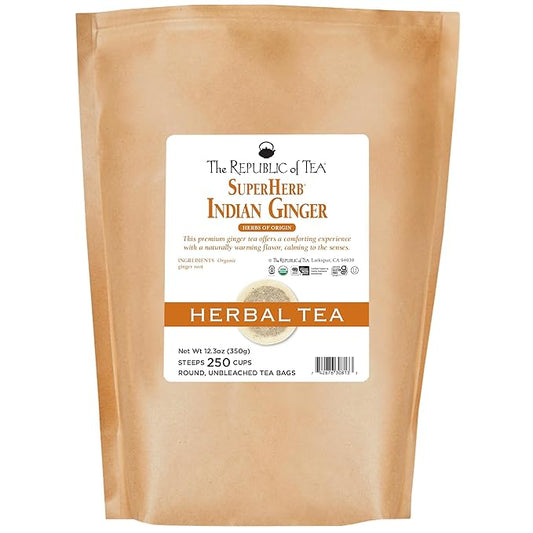 The Republic of Tea — Organic Indian Ginger SuperHerb Tea Bulk Bag, 250 Herbal Tea Bags, Naturally Caffeine-Free Herbs of Origin