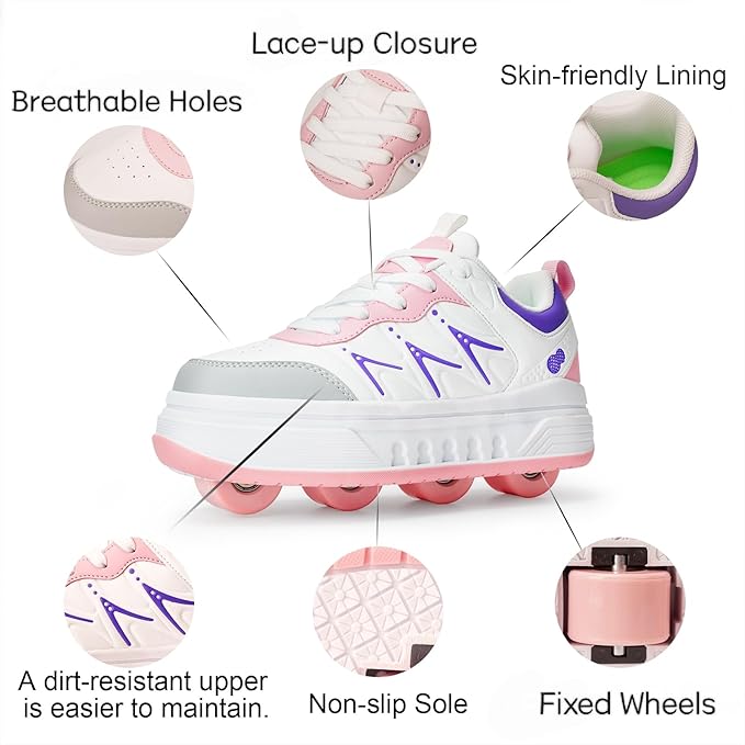 Roller Skate Shoes & Sneakers with Wheels, Outdoor Roller Skates for Girls Boys, Shoes with Wheels for Christmas Birthday Gift