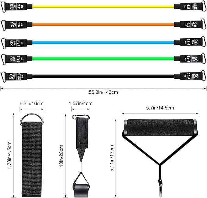 Resistance Bands Set, Himaly Exercise Bands Strength Training Fitness Bands Workout Elastic Bands with Legs Ankle Straps, Door Anchor, Handles & Carry Bag for Home Outdoor Workouts