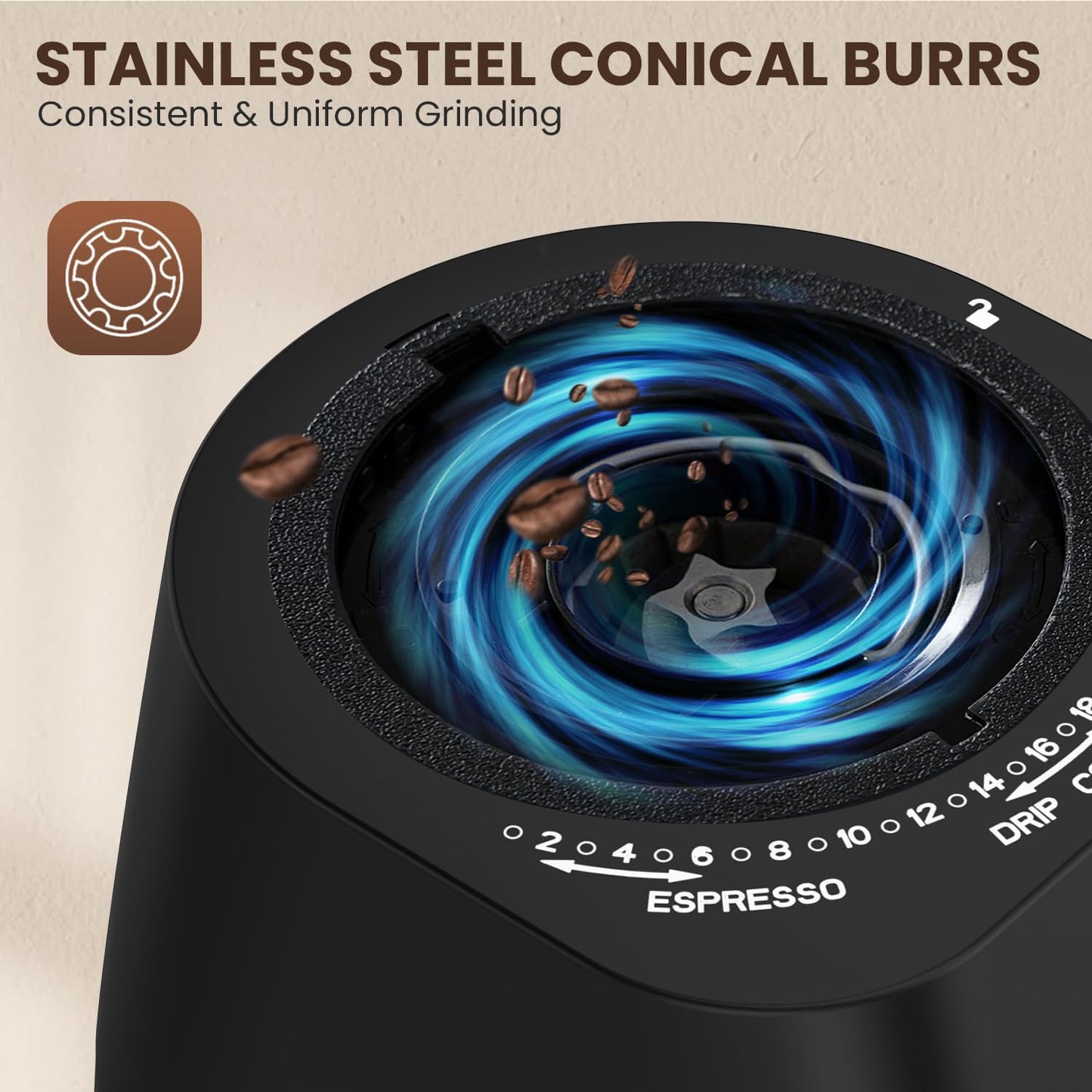 Conical Burr Coffee Grinder with Touch Panel, Adjustable Coffee Bean Grinder with 30 Grinding Settings,2-12 Cups for Espresso,French Press & Drip Coffee