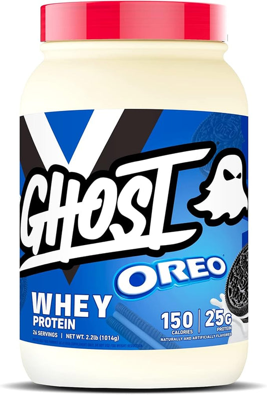 GHOST Whey Protein Powder, Oreo - 2LB, 25G of Protein - Whey Protein Blend -Post Workout Fitness & Nutrition Shakes, Smoothies, Baking & Cooking - Cookie Pieces Inside