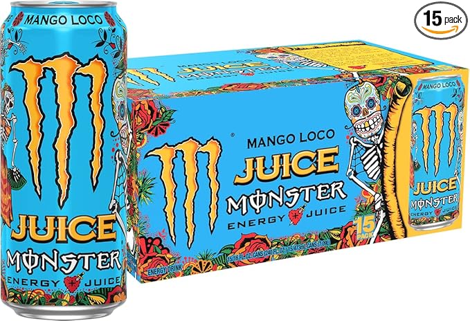 Monster Energy Juice Monster Mango Loco, Energy + Juice, Energy Drink, 16 Ounce (Pack of 15)