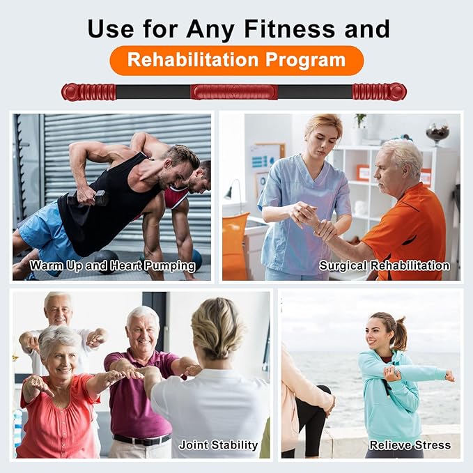 Fitness Exercise Bar,Elastic Fitness Bar,High Frequency Vibration Training Fat Buring Workout Bar for Yoga Pilates Sports,Power Twister for Arm,Abdominal Muscles Strength Exercises In Home Gym