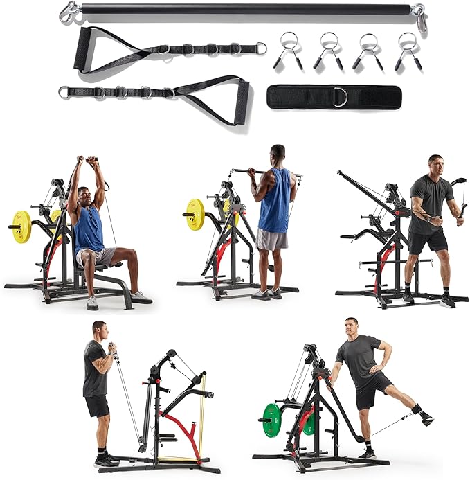 Sunny Health & Fitness Multifunctional Strength Training Home Gym – Complete Workout Equipment with Training Attachments, Optional Squat Stand, Power Rack Cage, Adjustable Incline Bench