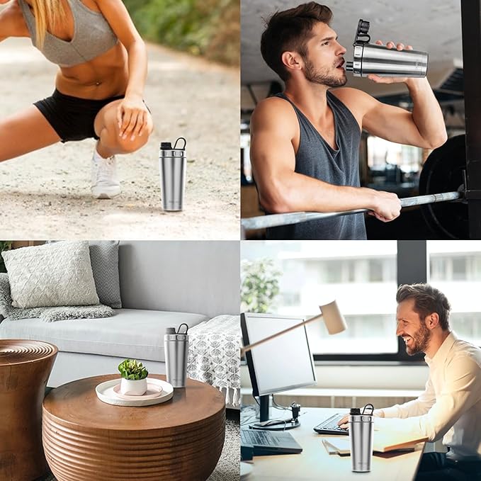 TOOFEEL Protein Shaker Bottle 20 oz - Double Walled Insulated Vacuum Cup for Protein Shakes, Keeps Cold/Hot, Metal Stainless Steel, Preworkout Gym