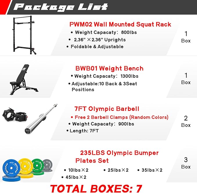 RitFit Multi-Functional Folding Squat Rack for Home Gym, 2.36'' x 2.36'' Wall Mounted Squat Rack with Attachments - Space Saving Squat Power Rack