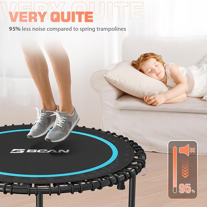 BCAN 40"/48" Rebounder Trampoline for Adult, 450/550LBS Fitness Trampoline with Bungees, Adjustable Handle, Stable & Quiet, Indoor Outdoor, Whole-Body Workout & Relaxation at Home for Women/Men