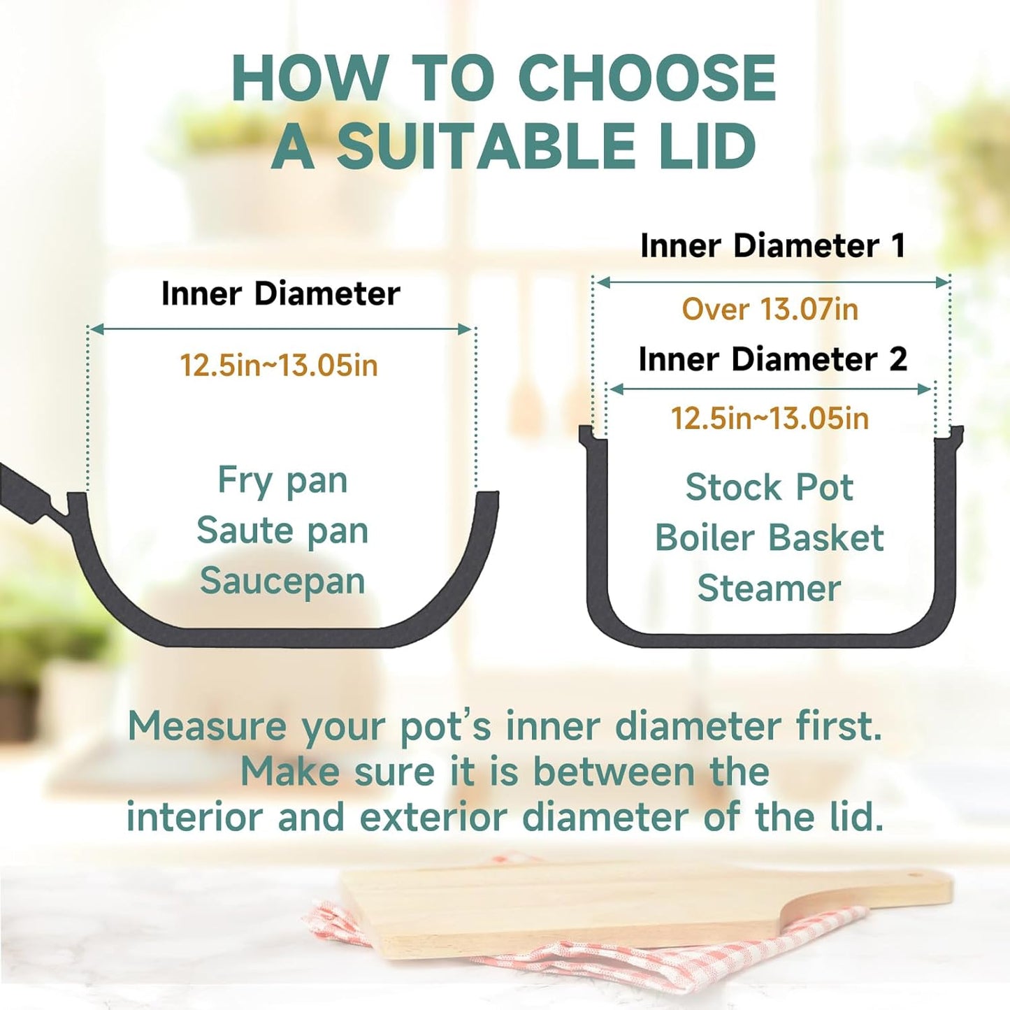 13 In Glass Lid for Frying Pan, Tempered Replacement Cover Compatible with All 13 inches Cookware for Skillets, Round Cast Iron, Cast Aluminium, Stainless Steel Pans &Pots