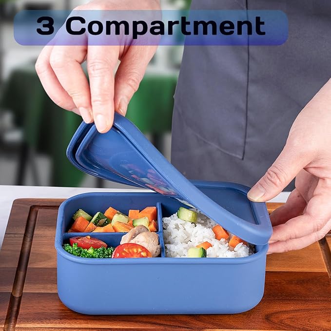 Custom Bento Box Personalized Silicone Lunch Box Engraved Name Logo,Even Your Image - Lunch Containers with 3 Compartment for Work Travel Meals Microwave Freezer Dishwasher Safe