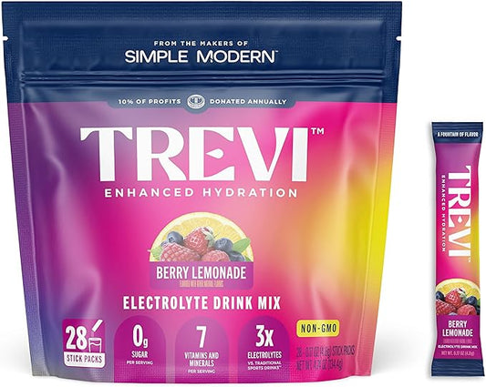 TREVI™ Sugar Free Electrolytes - Drink Mix Hydration Powder Packets - 28 Count - Berry Lemonade