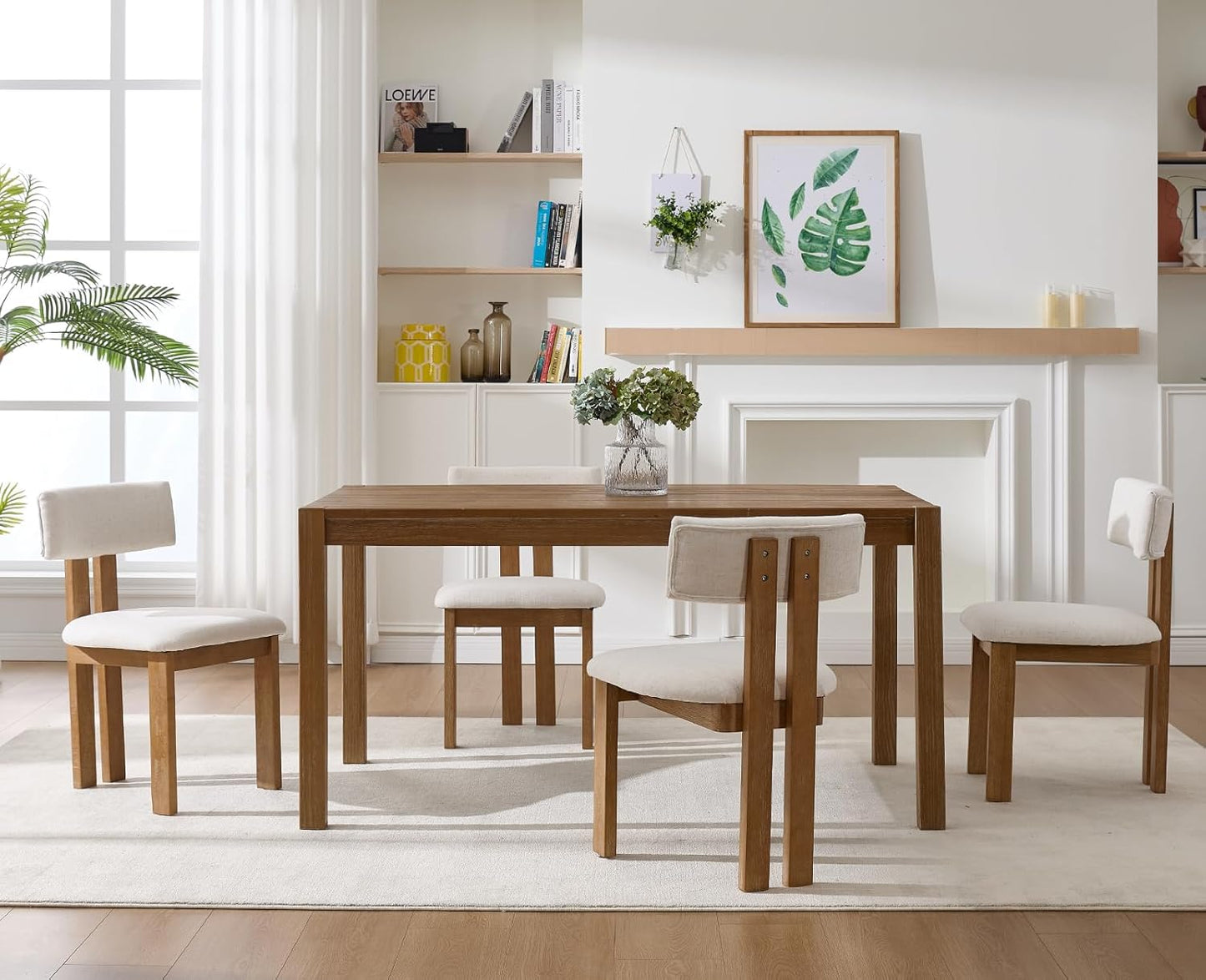 chairus Linen Dining Chairs Set of 4 Modern Farmhouse Kitchen Chairs with Open Low Back Upholstered Wood Side Chairs for Dining Room, Restaurant, Living Room, White