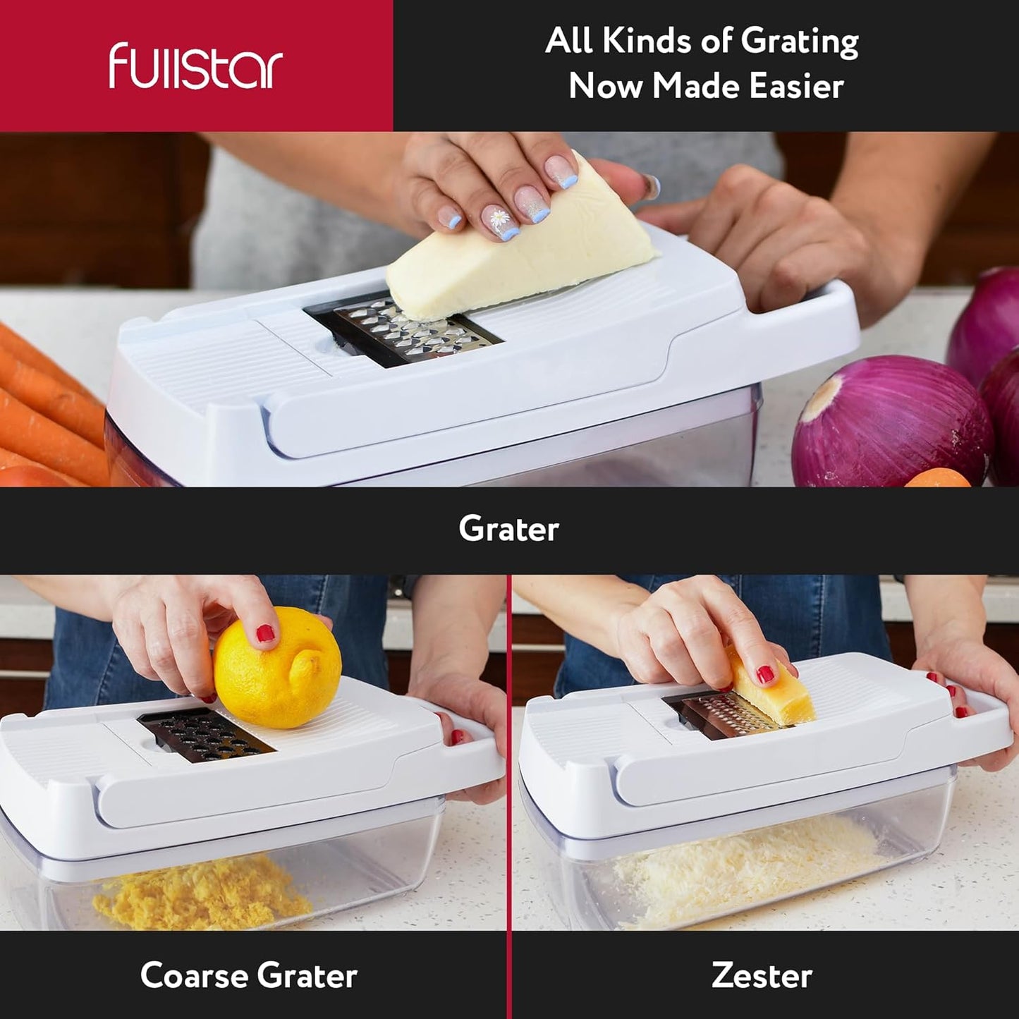 Fullstar Vegetable Chopper & Mandoline Slicer for Kitchen - Food Chopper with Container, Cheese Grater, Home Essentials & Kitchen Gadgets (Lite - 9 in 1)