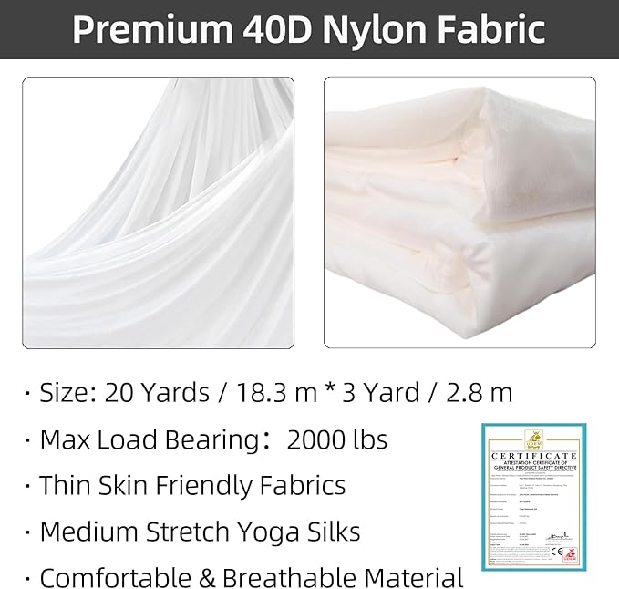 PRIOR FITNESS Aerial Silks Kit Colorful 9/15/20 Yards 40D Nylon Fabric Hammock Set With Hardware & Guide for All Levels Of Aerial Yoga Practice and Acrobatic Flying For Adults Aerial silk