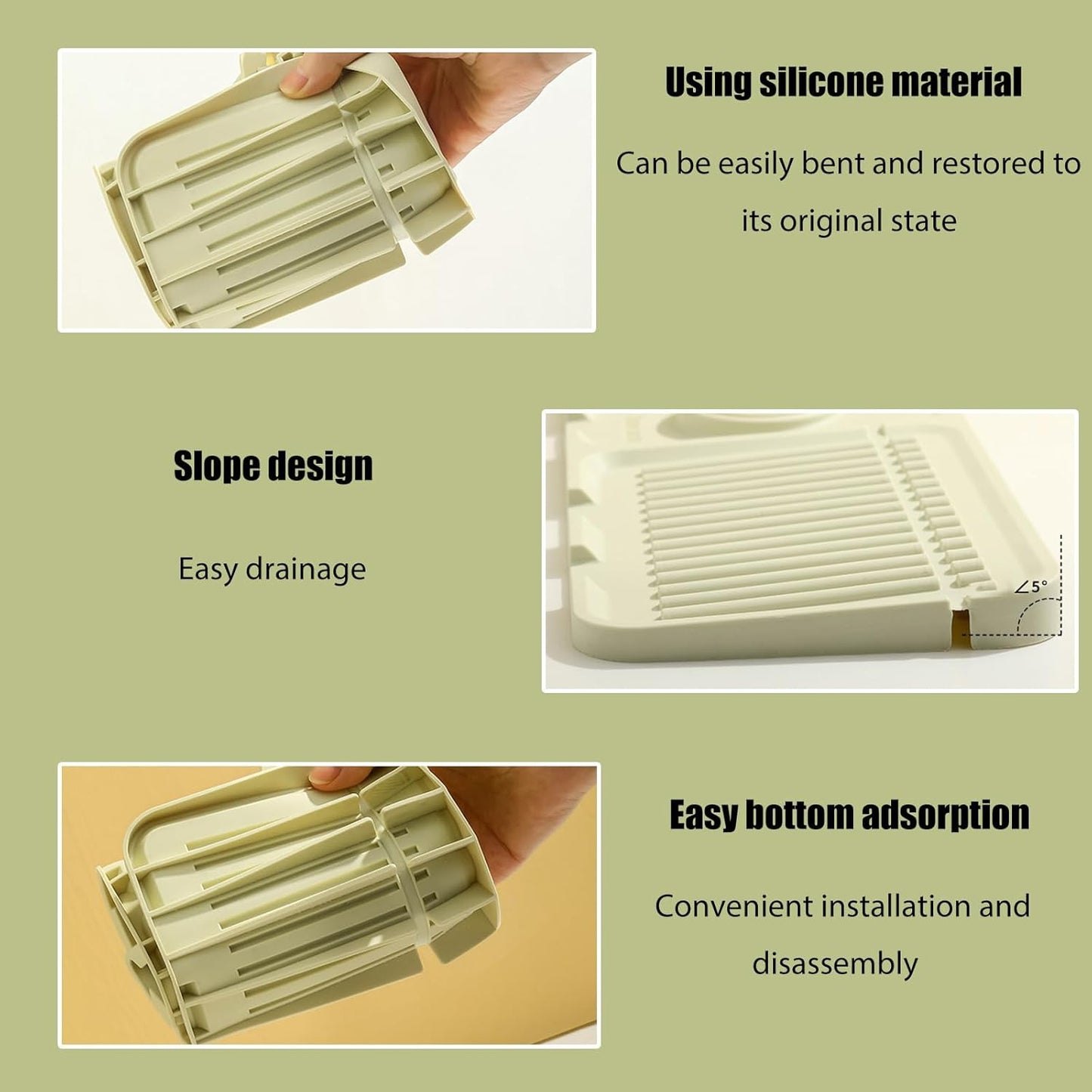 Faucet Mat for Kitchen Sink - 2024 Upgraded Premium Silicone Splash Guard with Fast Drying Properties - Protective Sink Tray Ideal for Stone Sinks in Kitchen & Bathroom (2, Green)