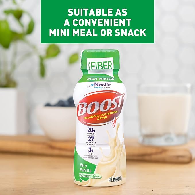 BOOST High Protein with Fiber Ready to Drink Complete Nutritional Drink, Very Vanilla, 8 fl oz Bottle, 24 Pack