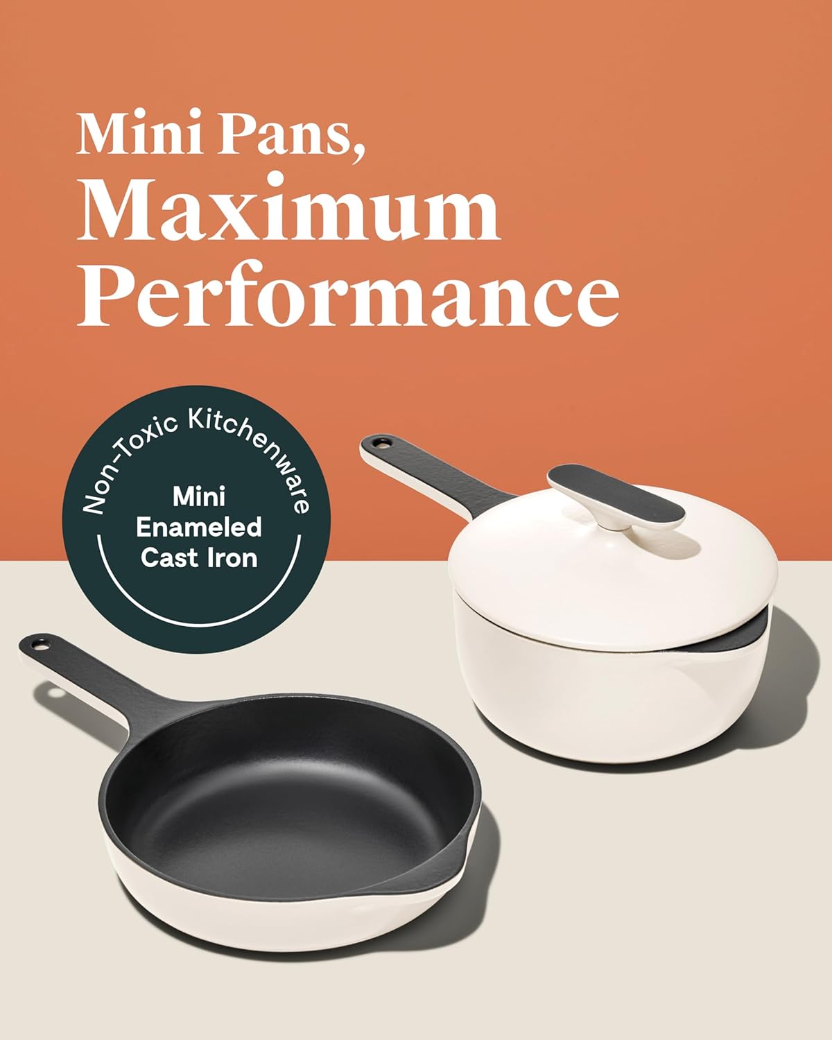 Caraway Cast Iron Skillet - 8” Enameled Cast Iron Pan With 3 Layer Enamel Coating - No Seasoning Required - Compatible With All Stovetops - Free From Forever Chemicals - Cream