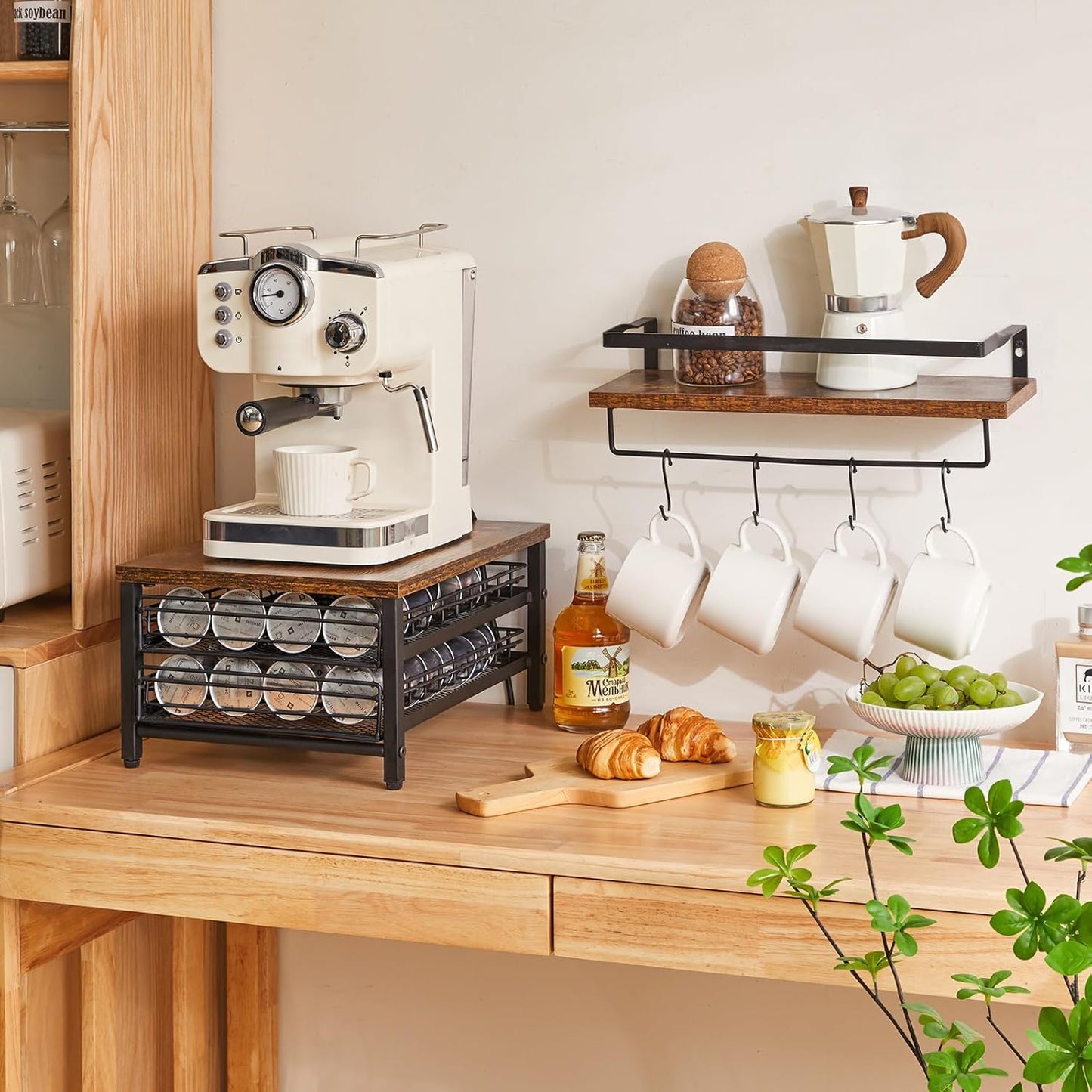 IBUYKE 2-Tie Coffee Pod Drawer Holder,80 Capsule Pods,Compatible for Nespresso Vertuo Pods,Wooden Top and Mesh Shelves,Home Kitchen Counter Coffee Bar Organizer, Rustic Brown,TCJ102H