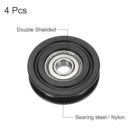 uxcell 4pcs U608ZZ Nylon Pulley U-Groove Ball Bearing 8x40x10mm U Groove Roller Wheel (GCr15) Chrome Steel Bearings, ABEC3