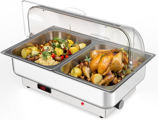 Chafing Dish Electric Buffet Set,2 x 4.5QT Half-Size Stainless Steel Food Servers and Warmers with Temperature Control for Wedding and Parties