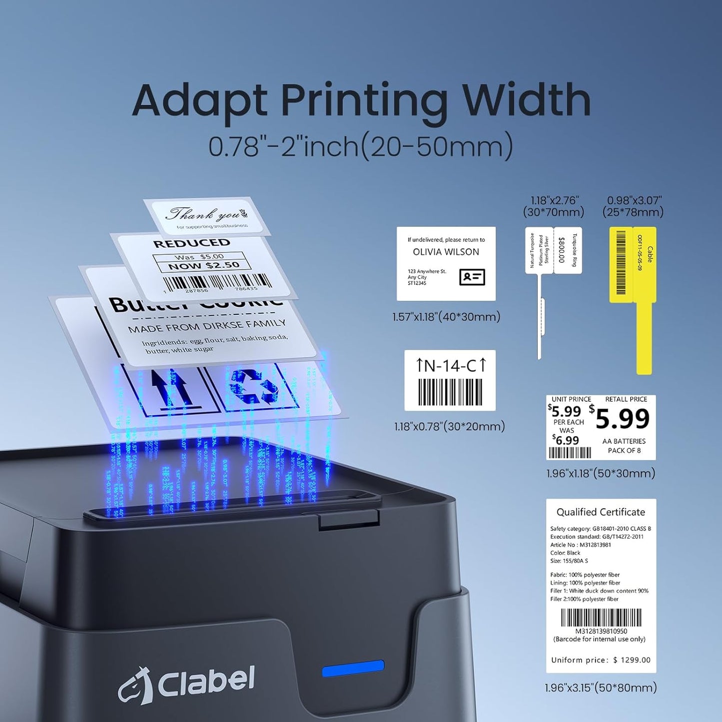 CLABEL Desk Bluetooth Barcode Label Printer: 221D Label Maker with Direct Thermal Printing, 2 Inch Print Width for Barcodes Address Shipping Warehouse with 1 Roll Label