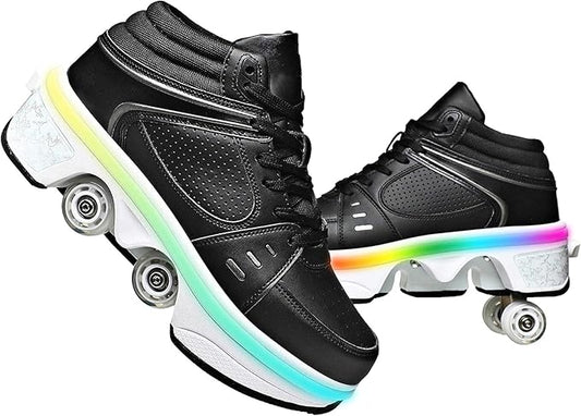 Double-Row Deform Wheel Automatic Walking Shoes Invisible Deformation Roller Skate 2 in 1 Removable Pulley Skates Skating Parkour