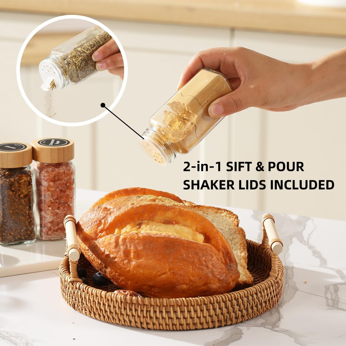 4 oz Glass Spice Jars with Bamboo Lids, Clear Empty Jars with Labels Stickers, Collapsible Funnel, Seasoning Storage Bottles for Spice Racks (24 Pack)