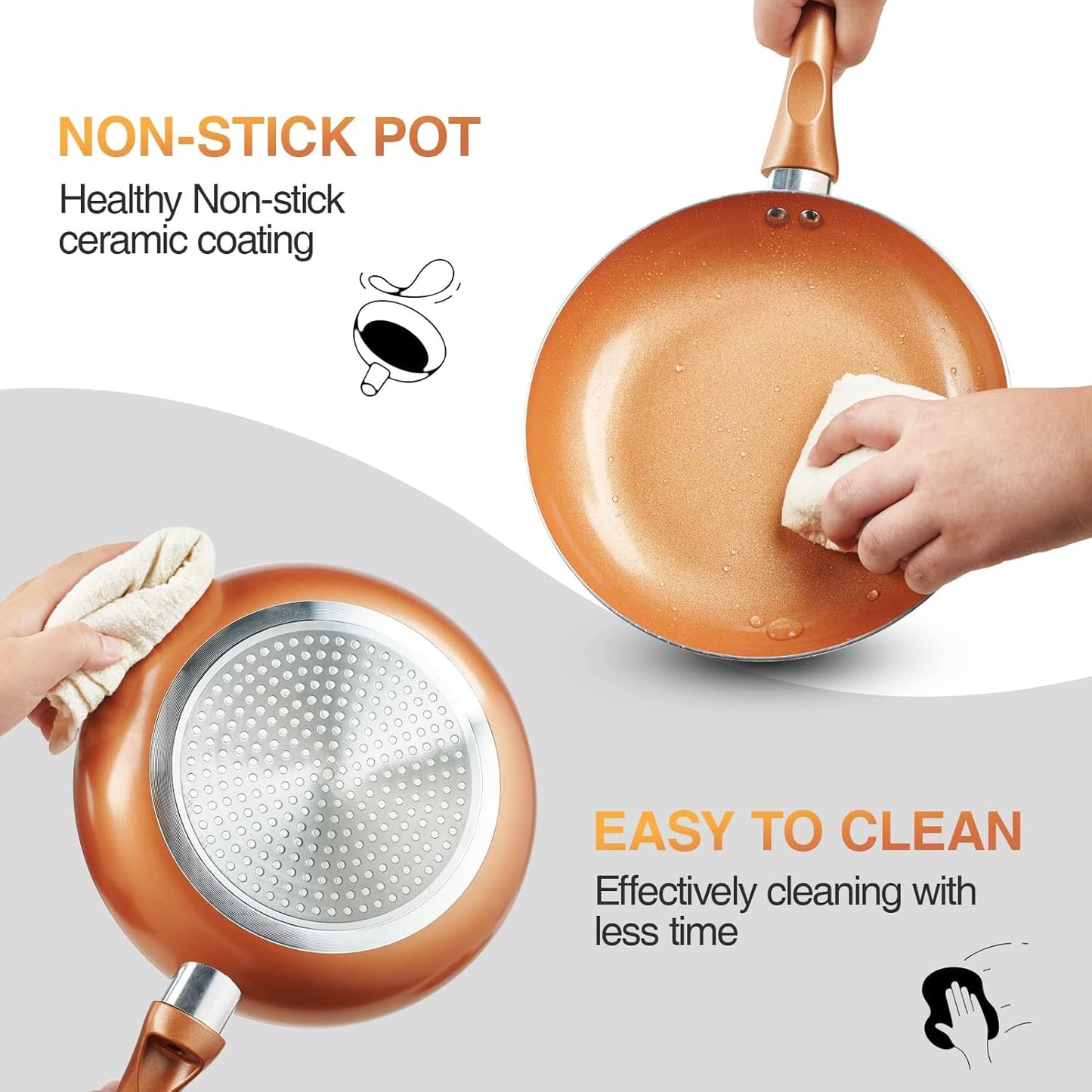 Pots and Pans Set Ultra Nonstick, Pre-Installed 11pcs Cookware Set Copper with Ceramic Coating, Stay cool handle & Nylon Kitchen Utensils, Gas/Induction Compatible, 100% PFOA Free
