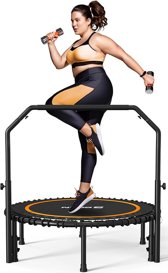 BCAN 40"/48" Rebounder Trampoline for Adult, 450/550LBS Fitness Trampoline with Bungees, Adjustable Handle, Stable & Quiet, Indoor Outdoor, Whole-Body Workout & Relaxation at Home for Women/Men