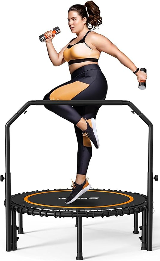 BCAN 40"/48" Rebounder Trampoline for Adult, 450/550LBS Fitness Trampoline with Bungees, Adjustable Handle, Stable & Quiet, Indoor Outdoor, Whole-Body Workout & Relaxation at Home for Women/Men