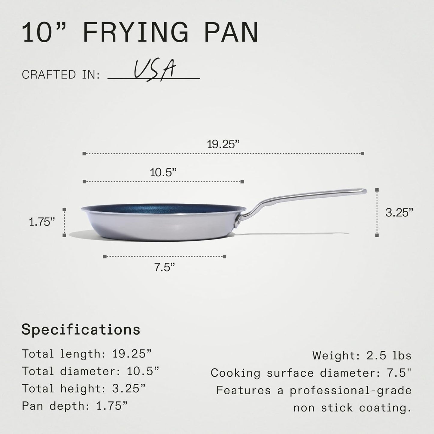 Made In Cookware - ProCoat 10" Non Stick Frying Pan (Harbour Blue) - 5 Ply Stainless Clad Nonstick - Professional Cookware - Induction Compatible