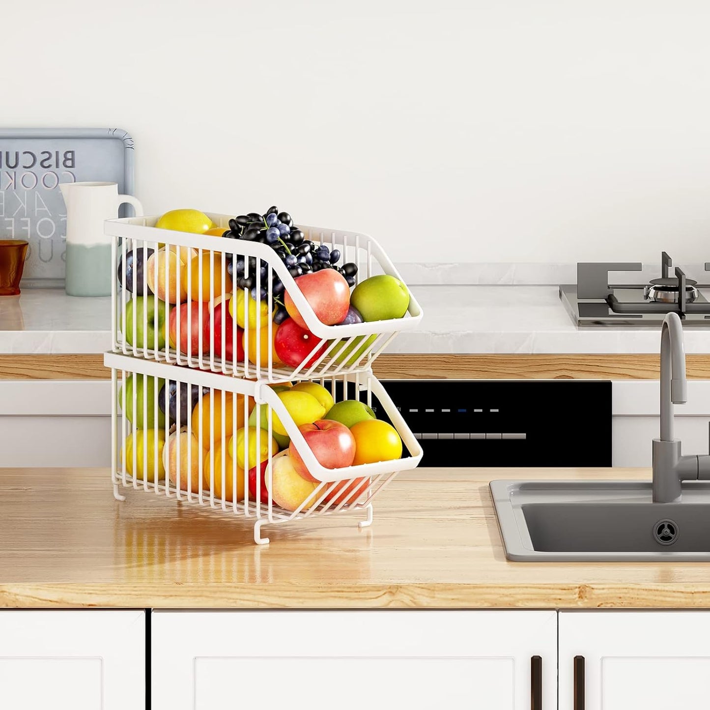 GILLAS 8 Pack Stackable Soda Can Organizer for Refrigerator, Can Holder Dispenser, Canned Food Storage Rack for Fridge, Kitchen, Countertops, Cabinets, White