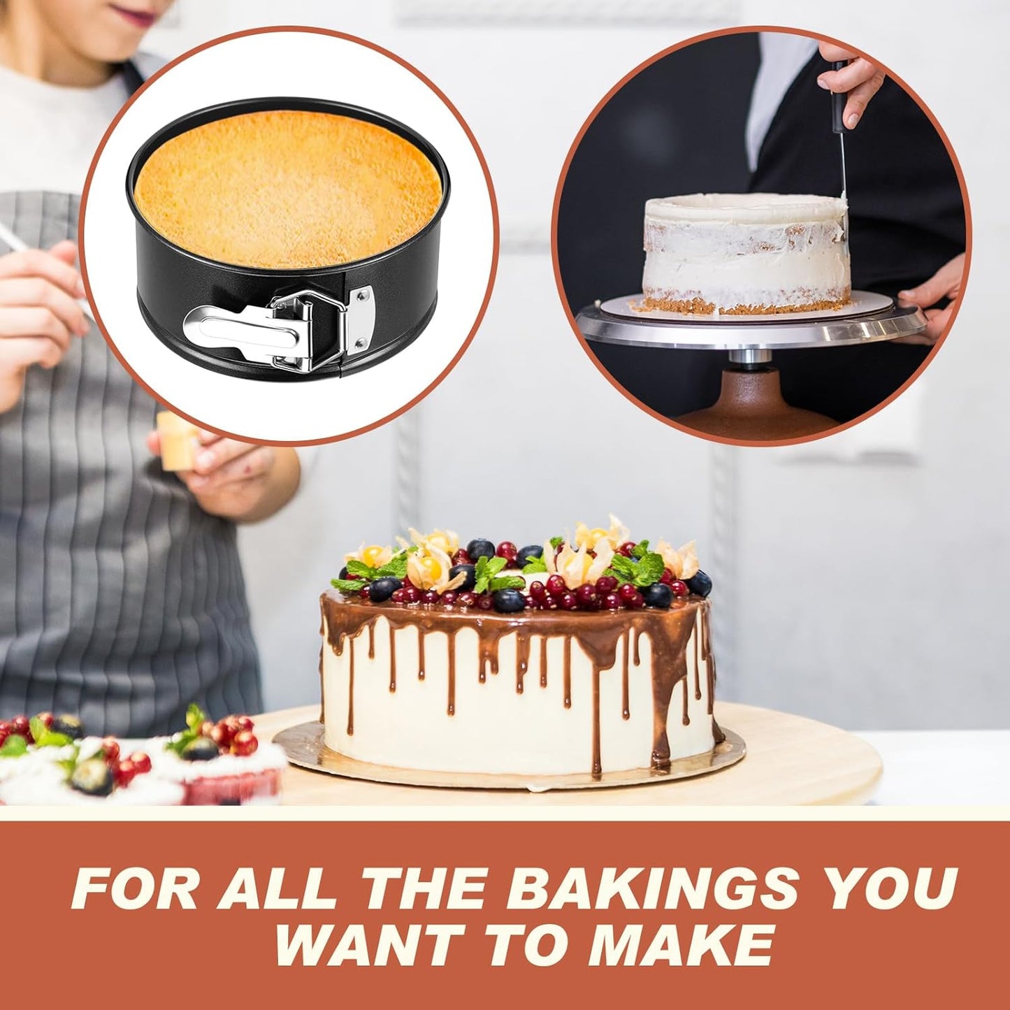 4 Pcs 7 Inch Non Stick Springform Pan with Removable Bottom Carbon Steel Cheesecake Pan Round Springform Cake Mold with Stainless Steel Spring Buckles for Baking Kitchens Restaurant