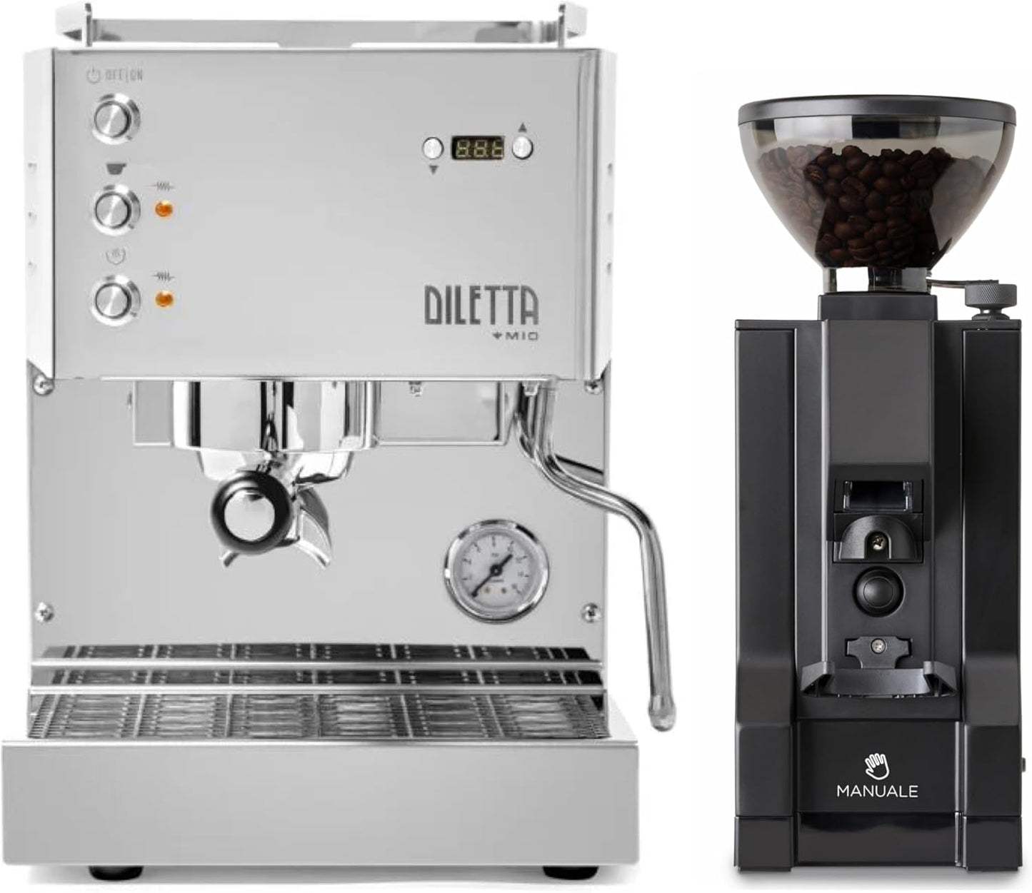 Diletta Mio Espresso Machine (Stainless Steel) and Eureka Mignon Notte Grinder Bundle