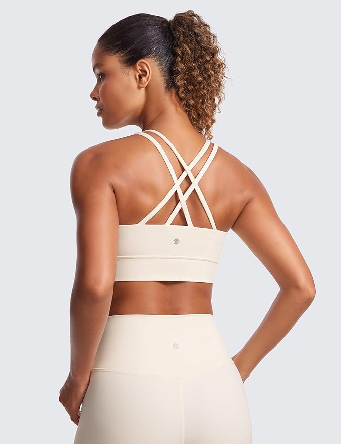 CRZ YOGA Softness Mold Womens Butterluxe Strappy Longline Sports Bra - Double Spaghetti Strap Workout Yoga Crop Top Athletic