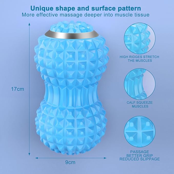 Uppye Vibrating Massage Ball for Pain Relif, Mobility Ball for Physical Therapy and Workout Recovery, Deep Tissue Myofascial Release Tools - Back, Shoulder & Foot Muscle Massager (Blue)